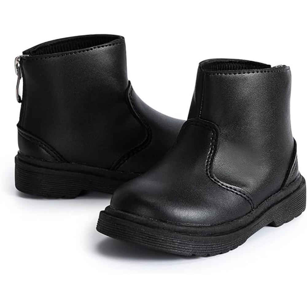 Miamooi Toddler Girls Size 5.5 Black Boots Faux Leather Round Toe Back Zip Shoes